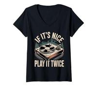 Mujer If It's Nice Play It Twice Vinyl Fan Collector Music - Camiseta Cuello V