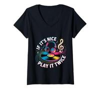 Mujer If It's Nice Play It Twice Vinyl Fan Collector Music Camiseta Cuello V