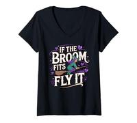 Mujer If The Broom Fits Fly It Witchcraft Camiseta Cuello V