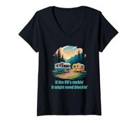 Mujer If The RV's Rockin', It Might Need Blockin' Camper Trailer Camiseta Cuello V