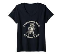 Mujer If You'Re Running with Me Be Prepared To Walk Divertido Mapache Camiseta Cuello V