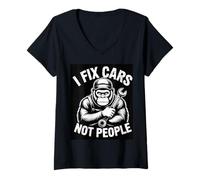Mujer IFix Coches No Personas Mecánico Reparación Automóvil Chicos Camiseta Cuello V
