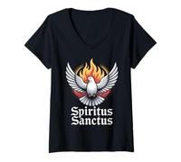 Mujer Iglesia Católica Misa Latina Paloma del Espíritu Santo Camiseta Cuello V
