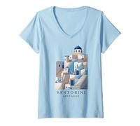 Mujer Iglesia Pueblo de Arte Griego Estilo Art Deco Islas griegas Camiseta Cuello V