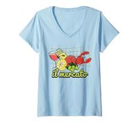 Mujer Il Mercato Mercado de Verano Italiano Sardinas Conservas de Camiseta Cuello V