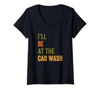 Mujer I'Ll Be At The Car Wash Retro Vintage Texto Camiseta Cuello V