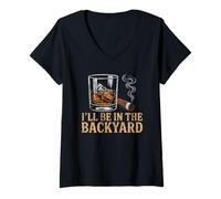 Mujer I'Ll Be In The Backyard Cigar Bourbon and Relax Vintage Camiseta Cuello V