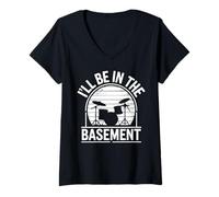 Mujer I'll Be in the Basement Funny Music Drumming Camiseta Cuello V