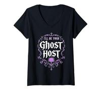 Mujer I'Ll Be Your Ghost Host Dark Haunted Skull Halloween Vibe Camiseta Cuello V