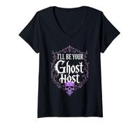 Mujer I'Ll Be Your Ghost Host Haunted House Skull Halloween Vibe Camiseta Cuello V