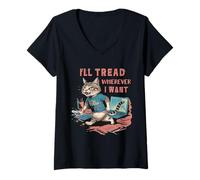 Mujer I'Ll Tread Wherever I Want Cat Lovers - Cita Divertida de Gatos Camiseta Cuello V