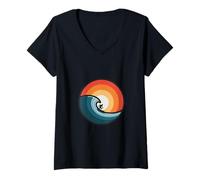 Mujer illustration minimalist surfer riding inside a circle Camiseta Cuello V