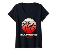 Mujer Ilsa Mujeres México Retro Atardecer Playa Norte Riviera Maya Camiseta Cuello V