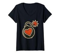 Mujer Ilustración Bomba con corazón Amor Intenso Camiseta Cuello V