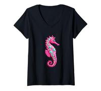 Mujer Ilustración Caballito de mar Ornamental Camiseta Cuello V