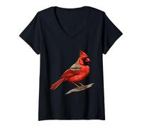 Mujer Ilustración Cardinal del Norte Amante de Las Aves Camiseta Cuello V