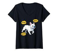 Mujer Ilustración cómica de Arte Pop Bulldog francés Blanco Camiseta Cuello V