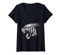Mujer Ilustración de Cara de Animal con diseño de Tigre Lover Camiseta Cuello V
