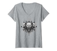 Mujer Ilustración de Cerberus Hellhound Dark Fantasy Underworld Beast Camiseta Cuello V