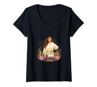 Mujer Ilustración de Corona Floral de energía Reina empoderada 2026 Camiseta Cuello V