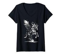 Mujer Ilustración de diseño de Unicornio Pegasus Camiseta Cuello V