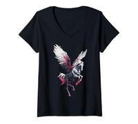 Mujer Ilustración de diseño de Unicornio Pegasus Camiseta Cuello V