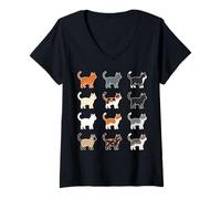 Mujer Ilustración de Gatos Lindos en cuadrícula Camiseta Cuello V
