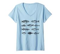 Mujer Ilustración de guía de Campo de Peces Vintage Pesca Amante Camiseta Cuello V