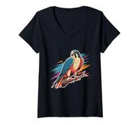Mujer Ilustración de halcón Vibrante para entusiastas de la Naturaleza Camiseta Cuello V