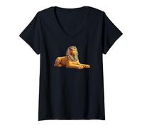 Mujer Ilustración de mitología guardiana Estatua de esfinge egipcia Camiseta Cuello V