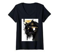 Mujer Ilustración de Pantera Negra en Estilo gráfico audaz Camiseta Cuello V