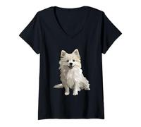 Mujer Ilustración de Perro Esquimal Americano Camiseta Cuello V