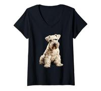 Mujer Ilustración de Perro Schnauzer estándar Blanco Camiseta Cuello V