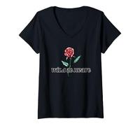 Mujer Ilustración de Rosa Salvaje en el corazón Camiseta Cuello V