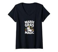 Mujer Ilustración de Unicornio mágico de Mardi Gras Camiseta Cuello V