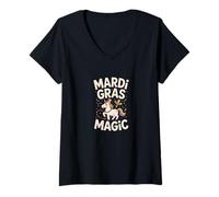 Mujer Ilustración de Unicornio mágico de Mardi Gras Camiseta Cuello V