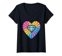 Mujer Ilustración del Centro del Diamante del corazón del Camiseta Cuello V