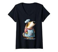 Mujer Ilustración del Cocinero culinario del Chef del Perro caprichoso Camiseta Cuello V