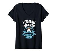 Mujer Ilustración del Equipo de natación de pingü Camiseta Cuello V
