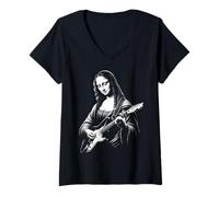 Mujer Ilustración Divertida de la Parodia del Arte rupestre de la Guitarra de la Mona Camiseta Cuello V