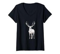 Mujer Ilustración minimalista de ciervo con astas en línea clara Camiseta Cuello V