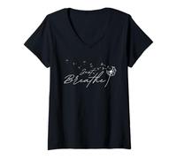 Mujer Ilustración motivacional de diente de león solo respira Camiseta Cuello V