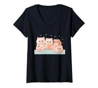 Mujer Ilustración Pastel Linda del Postre del Gato Persa Kawaii Camiseta Cuello V