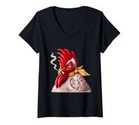 Mujer Ilustración Pollo Fumando Camiseta Cuello V