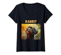 Mujer Ilustraciones de Retratos de Perros franceses Coloridos - Barbet Camiseta Cuello V