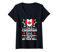 Mujer I'm a Canadian Girl Canadian Face Canada Flag Camiseta Cuello V