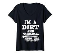 Mujer I'm a Dirt and Diamonds Kinda Girl Baseball Mom Sports Fan Camiseta Cuello V