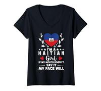 Mujer I'm a Haitian Girl Haitian Face Haiti Flag Camiseta Cuello V