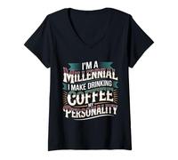 Mujer I'm A Millennial Coffee Is My Personality - Camiseta Cuello V