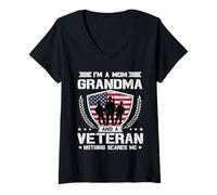 Mujer I'm A Mom Grandma and A Veteran Nothing Scares Me Camiseta Cuello V